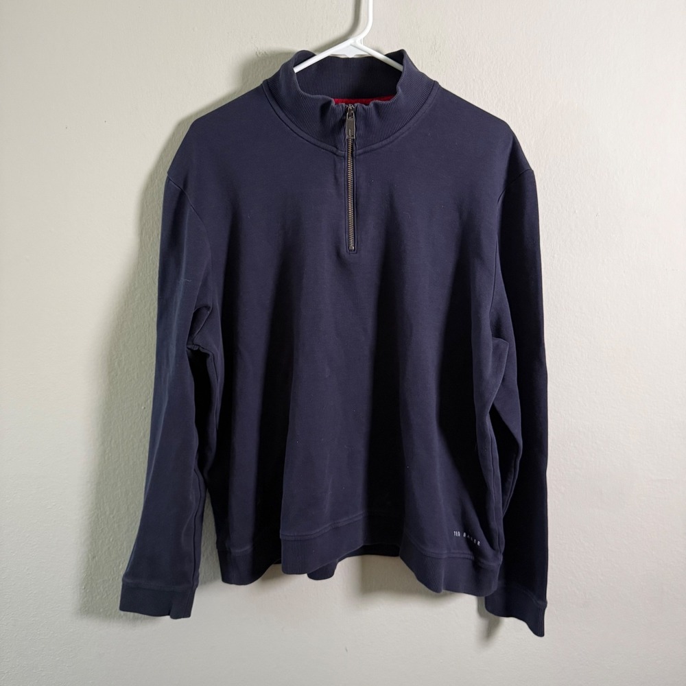 Ted Baker London Antram Mens Navy Blue Quarter Zip Pullover Sweatshirt Size 7